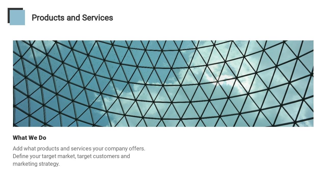 蓝色科技公司企业介绍英文PPT模板-Products and Services