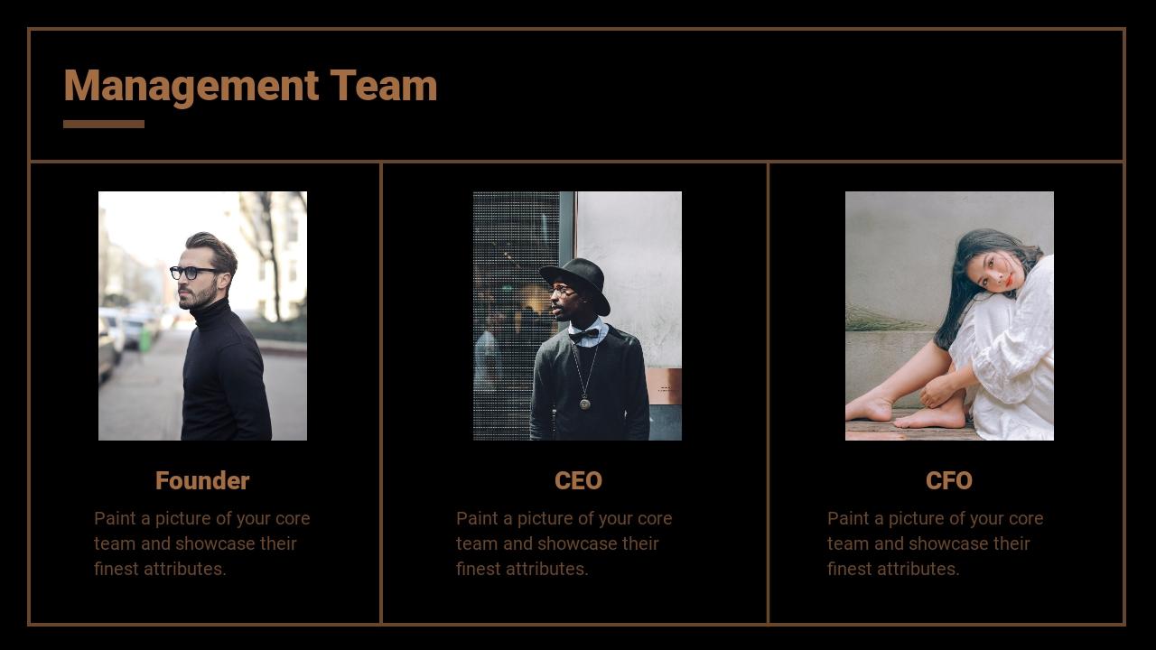 大气黑金金融企业介绍英文ppt模板-Management Team