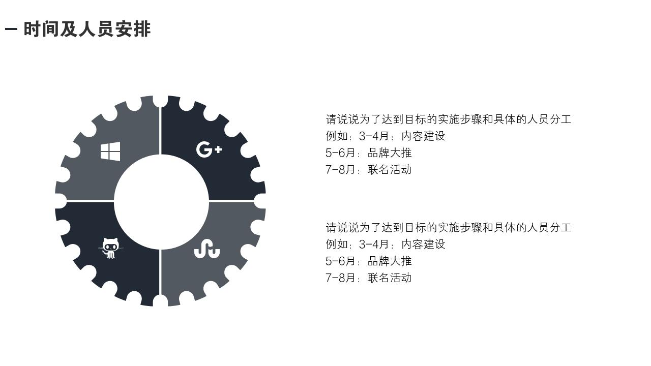 欧美极简通用项目运营方案PPT模版-时间及人员安排<br>