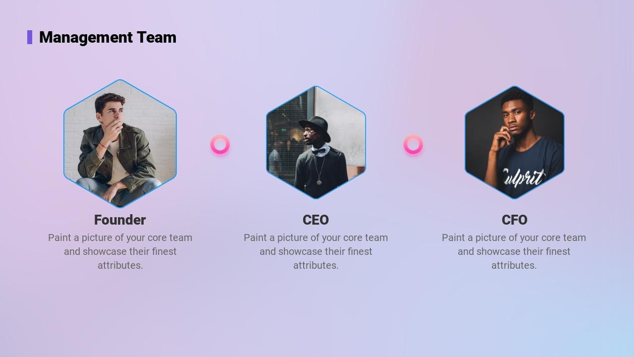 粉紫色渐变体育运功器械产品公司介绍PPT-Management Team